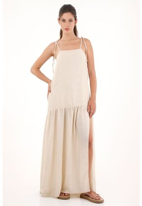 Vestido Largo De Tiras Crudo Para Mujer