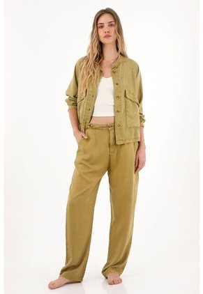 Pantalón Tiro Alto Con Teñido Overdye Verde Para Mujer