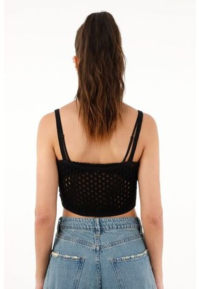 Topmark Camiseta Tipo Pañoleta Tejida Negra Para Mujer