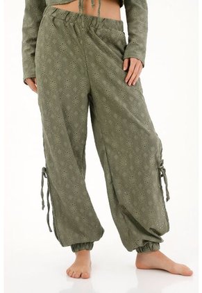 Topmark Pantalón Jogger Bordado Verde Para Mujer