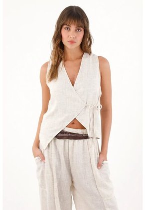 Topmark Chaleco De Diseño Cruzado Gris Para Mujer