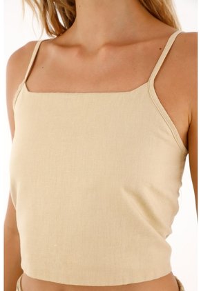 Topmark Camisa Crop De Tiras Crudo Con Textura Ligera Para Mujer