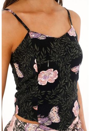 Topmark Camisa Tipo Crop Top Negra Estampada Para Mujer
