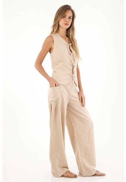Topmark Pantalón Wide Leg Crudo Con Caída Natural Para Mujer