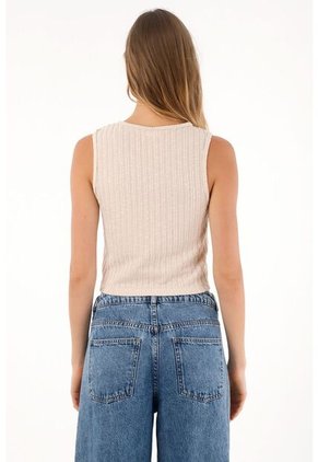 Topmark Camiseta Manga Sisa Tejida Crudo Para Mujer