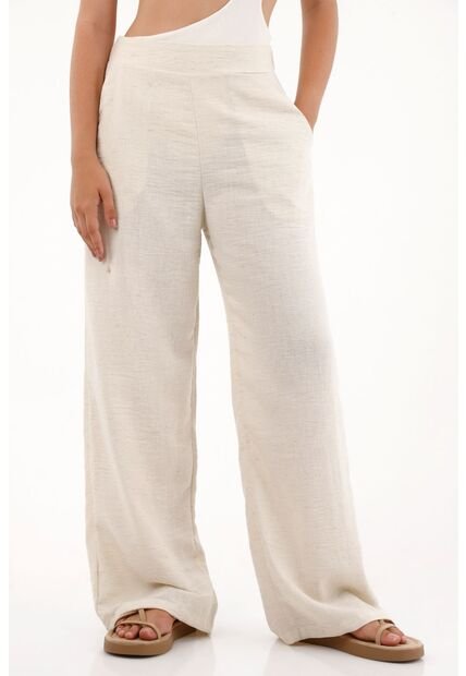Pantalón Con Textura Bota Recta Crudo Para Mujer