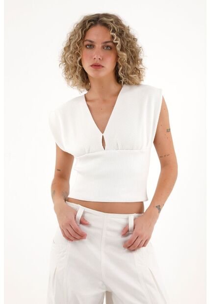 Topmark Camiseta En Rib Con Fajón Ajustado Crudo Para Mujer