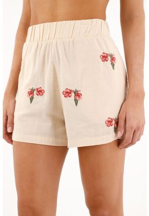 Bermuda Crudo Con Bordado De Flores Para Mujer