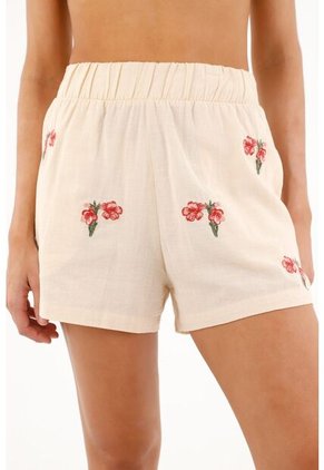 Bermuda Crudo Con Bordado De Flores Para Mujer