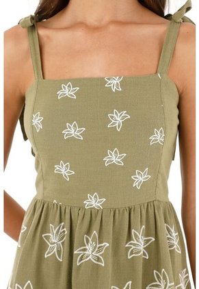 Vestido Corto Con Estampado De Flores Verde Para Mujer