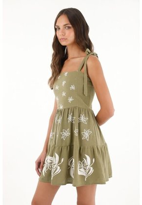 Vestido Corto Con Estampado De Flores Verde Para Mujer