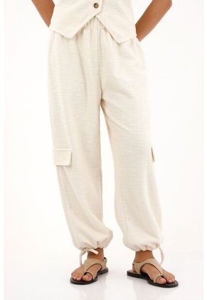 Pantalón Jogger Tipo Tweed Crudo Para Mujer