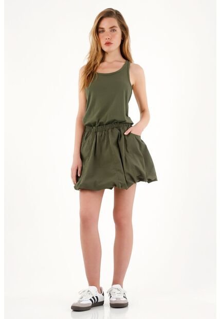 Topmark Vestido Corto Con Bolsillos De Parche Verde Para Mujer