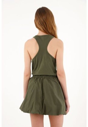 Topmark Vestido Corto Con Bolsillos De Parche Verde Para Mujer