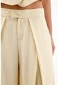Topmark Pantalón Para Mujer De Lino Arena Palazzo Con Pliegues Frontales de topmark