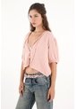 Camisa Manga Corta Con Bolillo Rosada Para Mujer de topmark