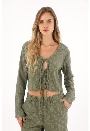 Topmark Camiseta Tejida Con Tiras Que Anudan Verde Para Mujer