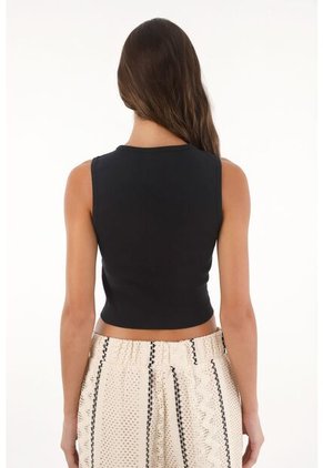 Topmark Camiseta Manga Sisa En Rib Negra Para Mujer