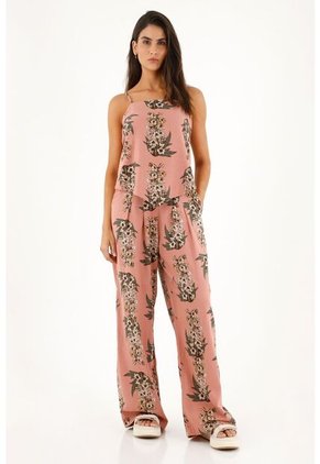 Topmark Pantalón Rosado Tiro Alto Con Estampado De Flores Para Mujer