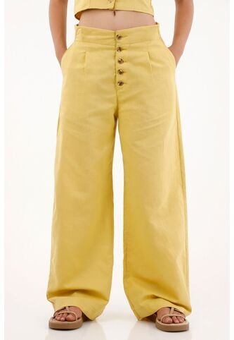 Topmark Pantalón Recto De Tiro Alto Amarillo Para Mujer topmark