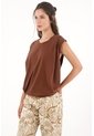 Camiseta Manga Sisa Con Prenses Café Para Mujer de topmark