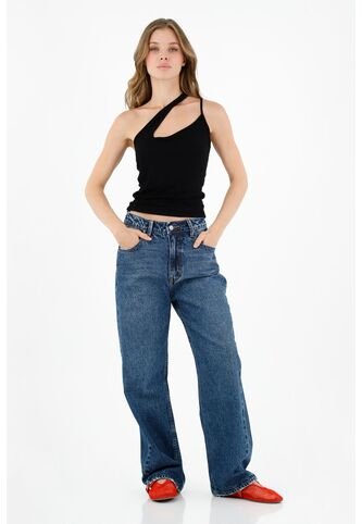 Topmark Camiseta Negra De Un Solo Hombro Para Mujer topmark