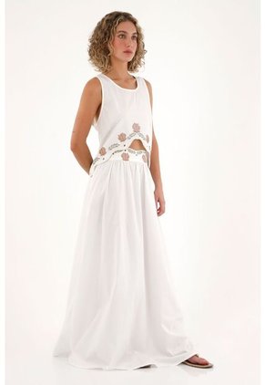 Topmark Falda Larga Con Flores En Pretina Crudo Para Mujer