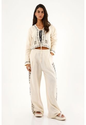 Topmark Pantalón Recto Crudo Con Estampado Para Mujer topmark