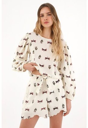 Topmark Short Estampado Con Cintutón Crudo Para Mujer