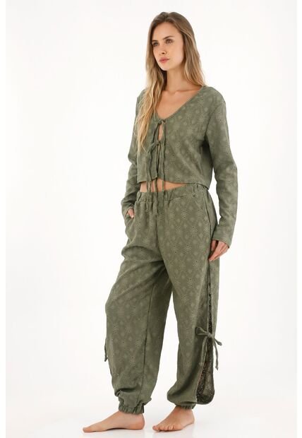Topmark Pantalón Jogger Bordado Verde Para Mujer