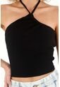 Topmark Camiseta Crop De Tiras Que Anudan En Cuello Negra Para Mujer de topmark