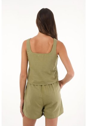 Camisa Crop Con Estampado De Flores Verde Para Mujer