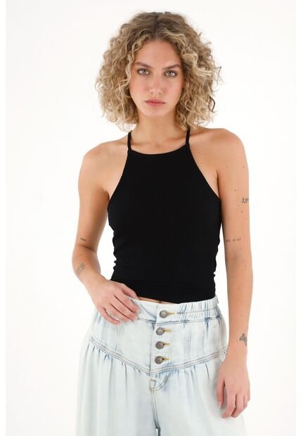 Topmark Camiseta Básica De Largo Pretinero Negra Para Mujer