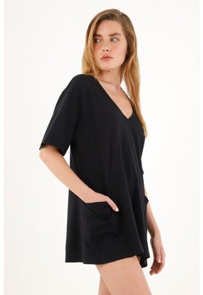 Topmark Enterizo Corto Negro Tejido Para Mujer