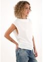 Topmark Camiseta De Cuello Bandeja Con Textura A Rayas Crudo Para Mujer de topmark