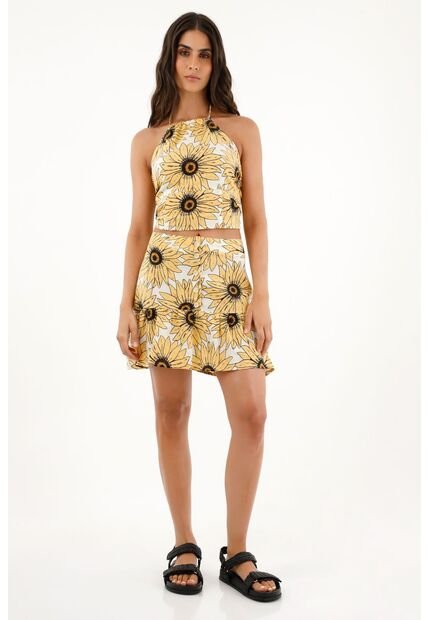 Topmark Falda Corta Con Estampado De Girasoles Y Bolero Para Mujer