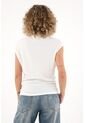 Topmark Camiseta De Cuello Bandeja Con Textura A Rayas Crudo Para Mujer de topmark