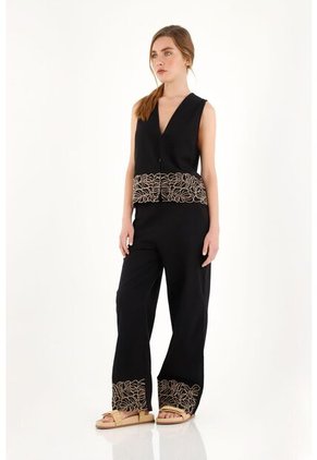 Topmark Pantalón Negro Recto Con Pretina Elástica Para Mujer