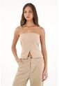 Topmark Camisa Strapless Con Cortes Café Para Mujer de topmark