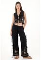Topmark Pantalón Con Aberturas Y Diseño Floral Negro Para Mujer de topmark