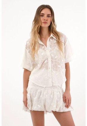 Topmark Falda Corta Bordada En Delantero Crudo Para Mujer