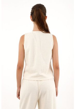 Chaleco Tejido Tipo Tweed Crudo Para Mujer