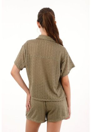 Topmark Camisa Tejida Manga Corta Verde Para Mujer