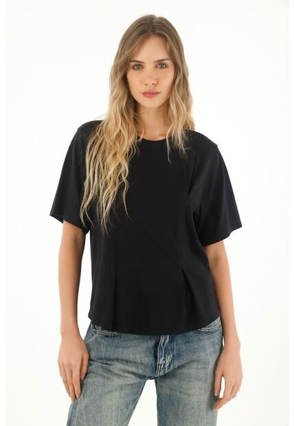 Topmark Camiseta Manga Corta Con Pinzas Negra Para Mujer