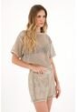 Topmark Camiseta Oversize En Tela Tipo Malla Café Para Mujer de topmark