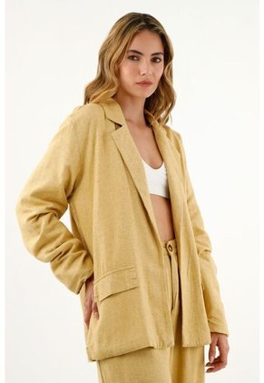 Blazer Con Tapas De Bolsillos Amarillo Para Mujer