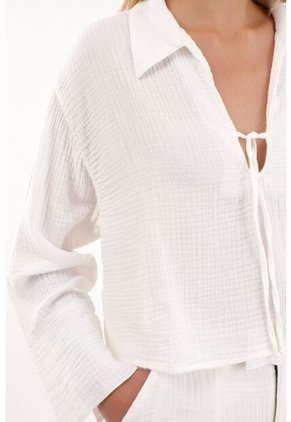 Topmark Camisa Manga Larga Con Tiras En Escote Crudo Para Mujer