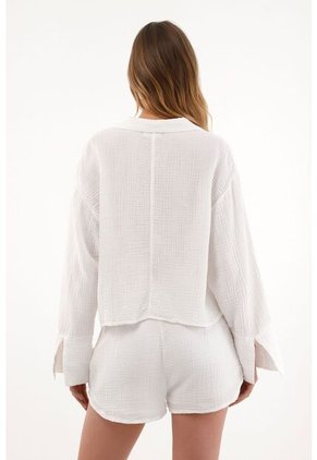 Topmark Camisa Manga Larga Con Tiras En Escote Crudo Para Mujer