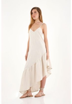 Topmark Vestido Crudo Largo Bordado Para Mujer