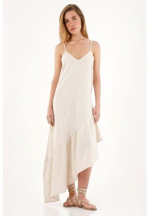 Topmark Vestido Crudo Largo Bordado Para Mujer